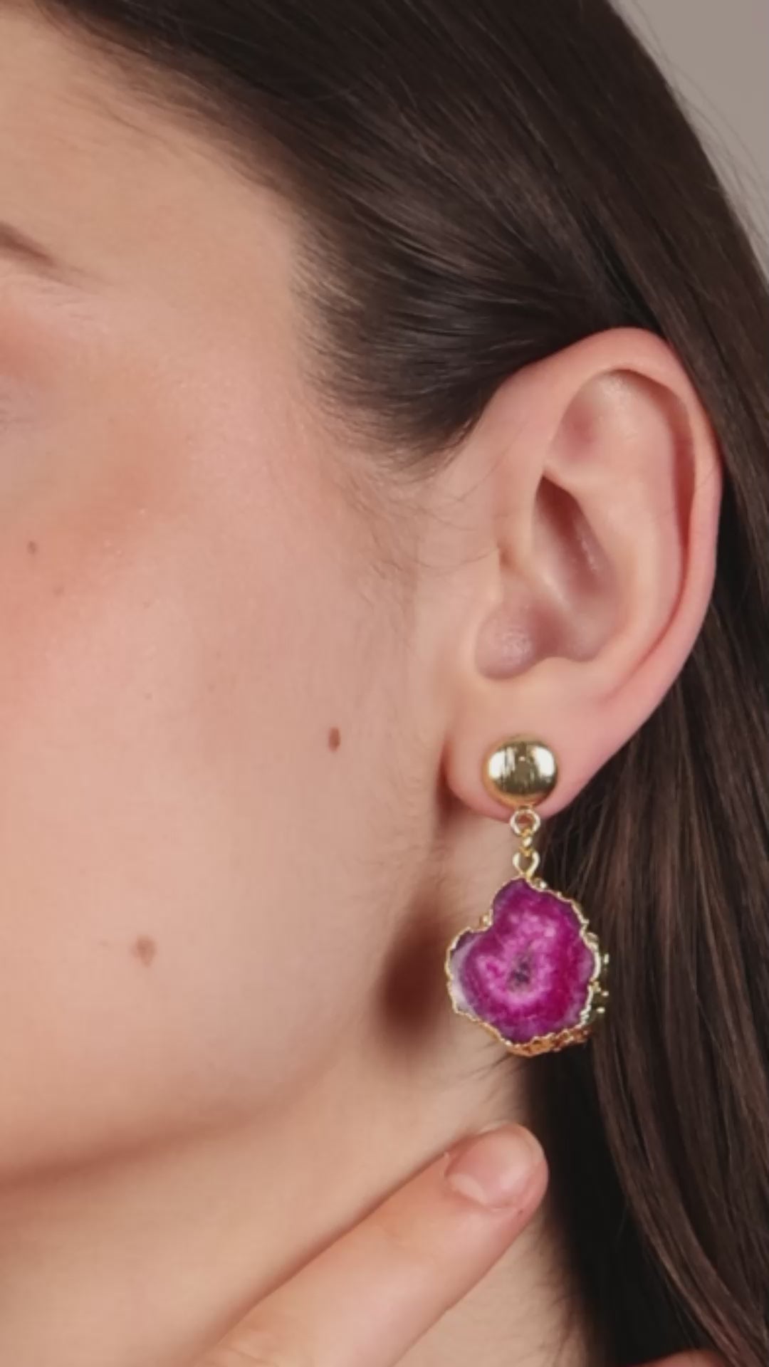 Dua Pink Solar Quartz Earrings – Handmade Gold-Plated Elegant Jewelry for Women