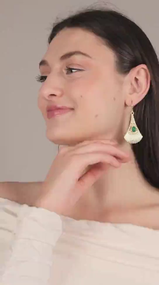 Dua Green Onyx Oval Earrings – Handmade Gold-Plated Minimal Jewelry for Women