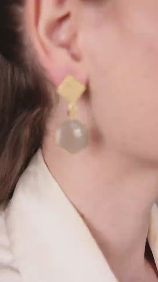 Dua Grey Moonstone Dangle Earrings – Chic Handcrafted Gold-Plated Party Jewelry for Women