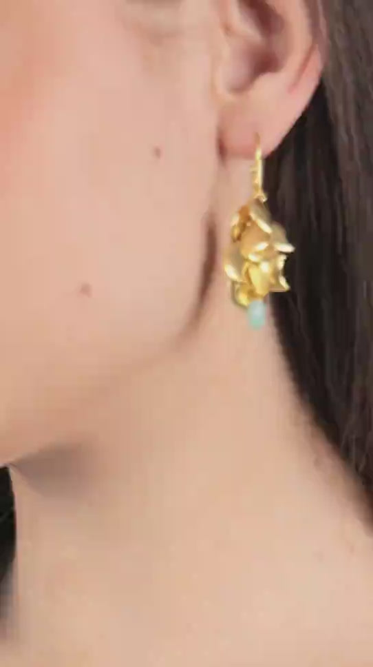 Dua Amazonite Grape Leaf Earrings – Handmade Gold-Plated Minimalist Jewelry