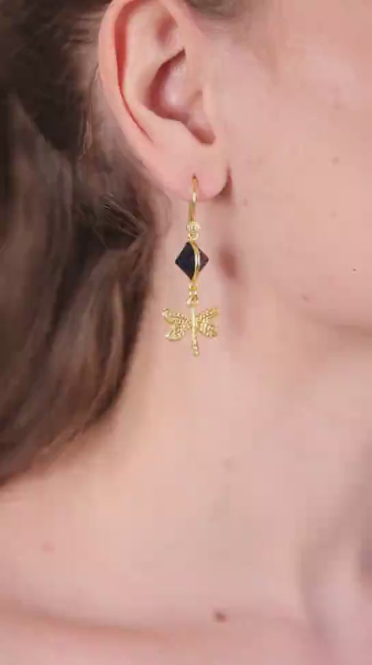 Blue Sunstone Gold-Plated Earrings – Elegant Handmade Party Jewelry for Women