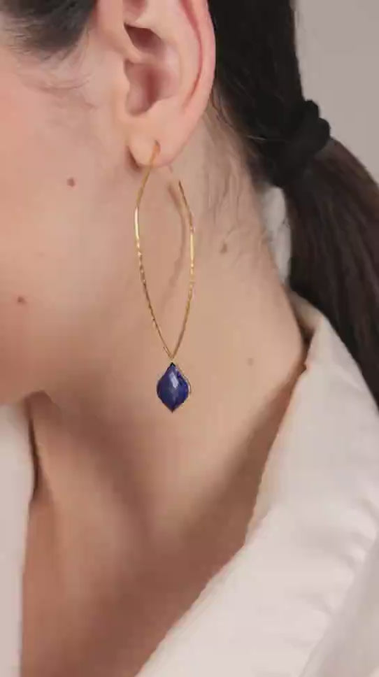 Dua Shield Hoop Lapis Earrings – Handcrafted Gold-Plated Jewelry for Women