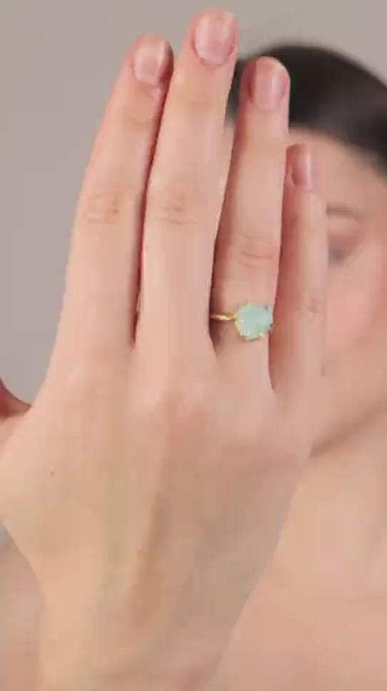 Dua Amazonite Heart Carving Ring – Handmade Green Crystal Love Ring, Boho Jewelry